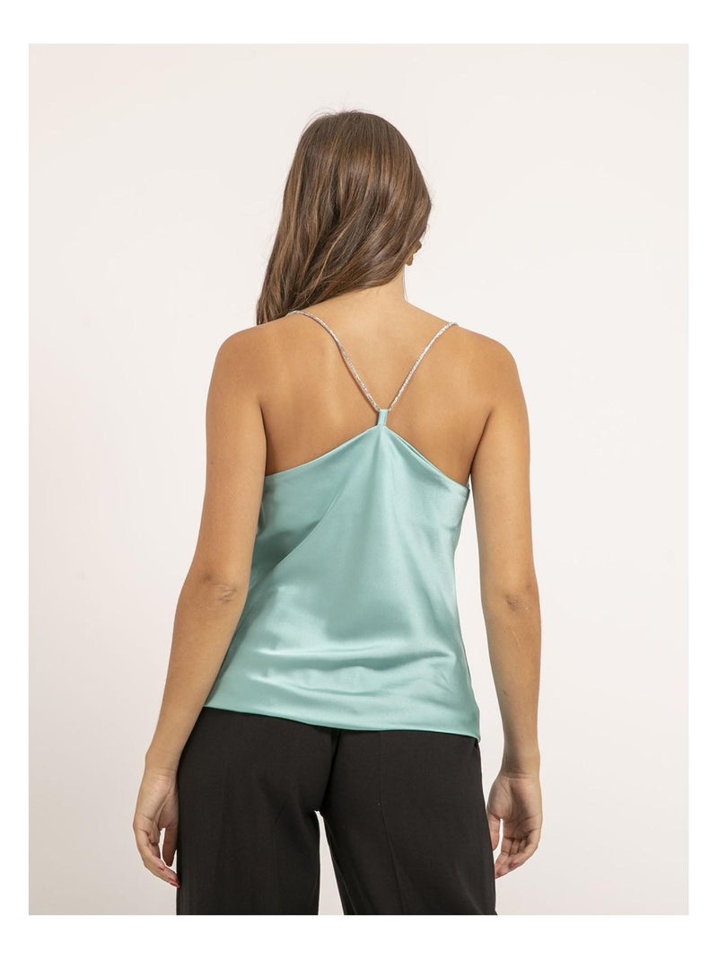 Caraco satin col bénitier FOLINE Vert d'eau - Kiabi