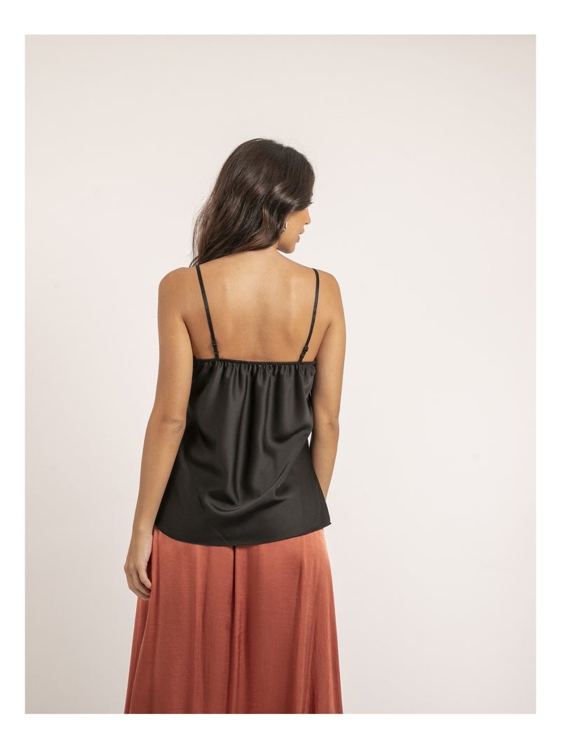 Caraco satin et dentelle FAUZIA Noir - Kiabi