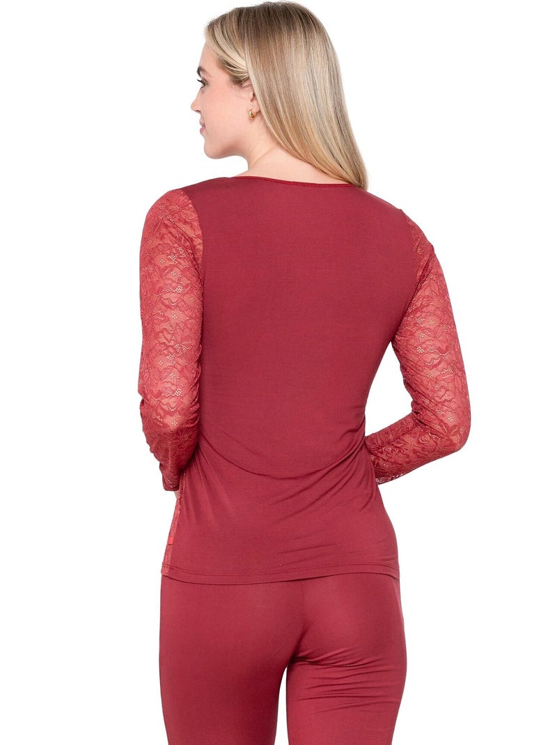 Caraco t-shirt dentelle MICRO TOUCH LACE Rouge - Kiabi