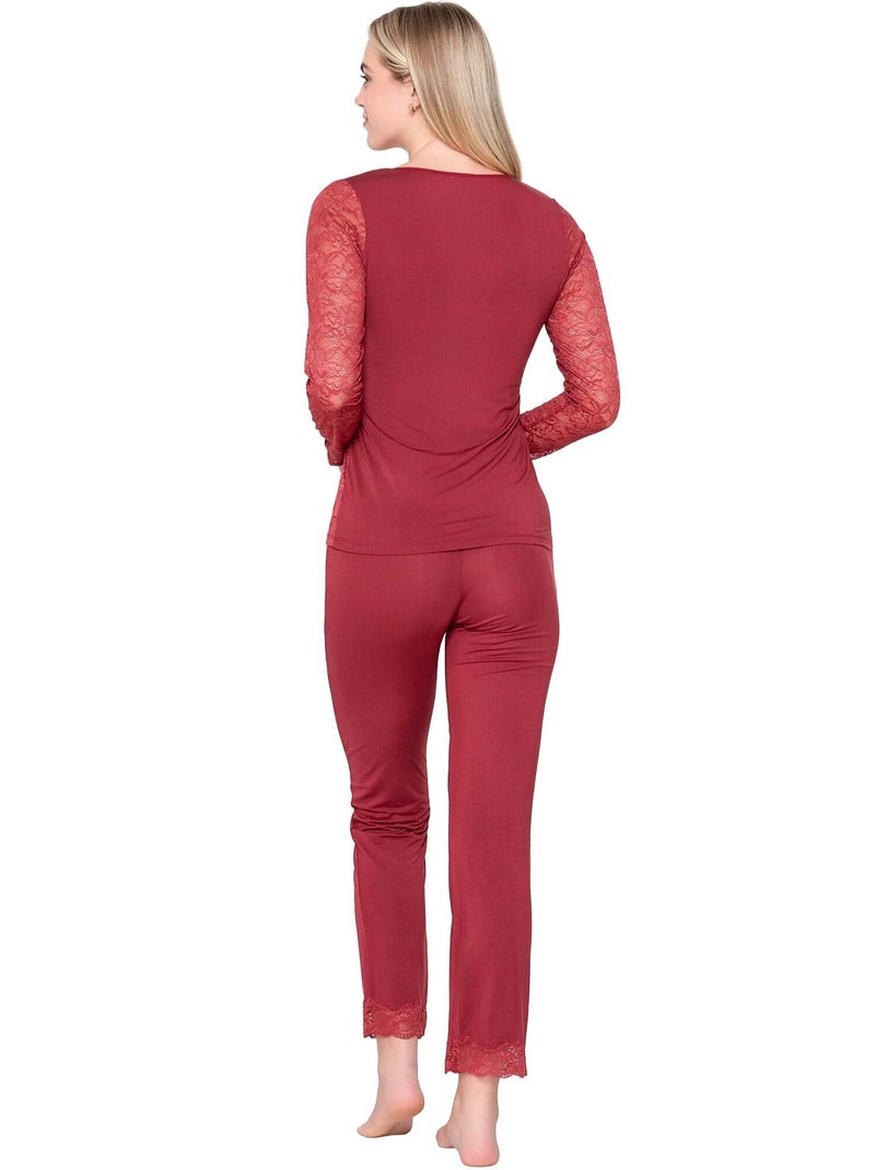 Caraco t-shirt dentelle MICRO TOUCH LACE Rouge - Kiabi