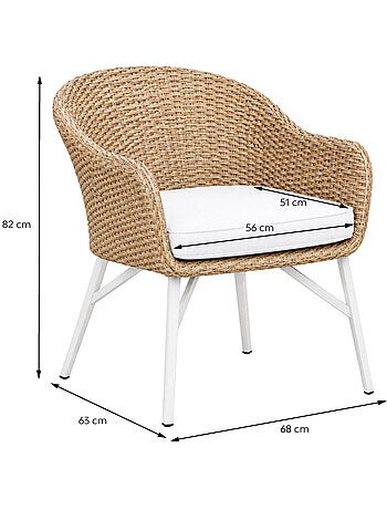 Carcina lot de 2 fauteuils de jardin effet résine tressé blanc et bois