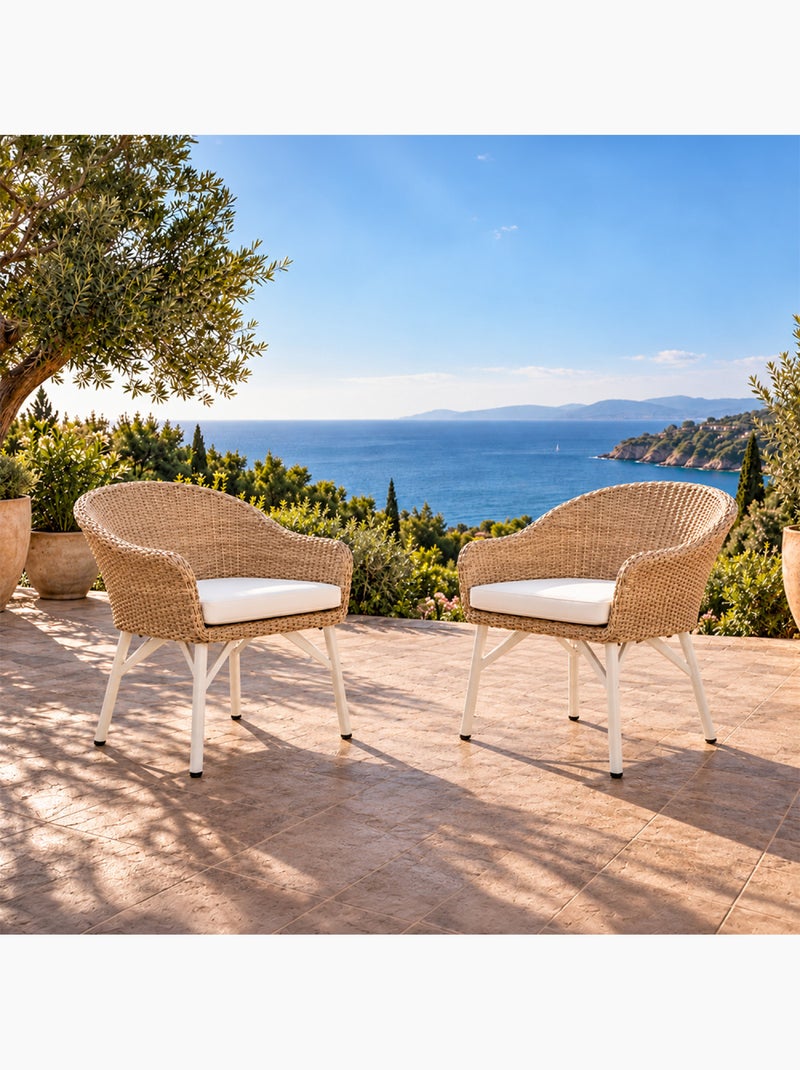 Carcina lot de 2 fauteuils de jardin effet résine tressé blanc et bois Blanc - Kiabi