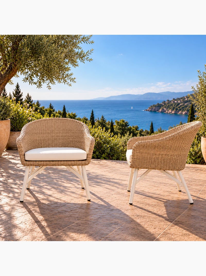Carcina lot de 2 fauteuils de jardin effet résine tressé blanc et bois Blanc - Kiabi