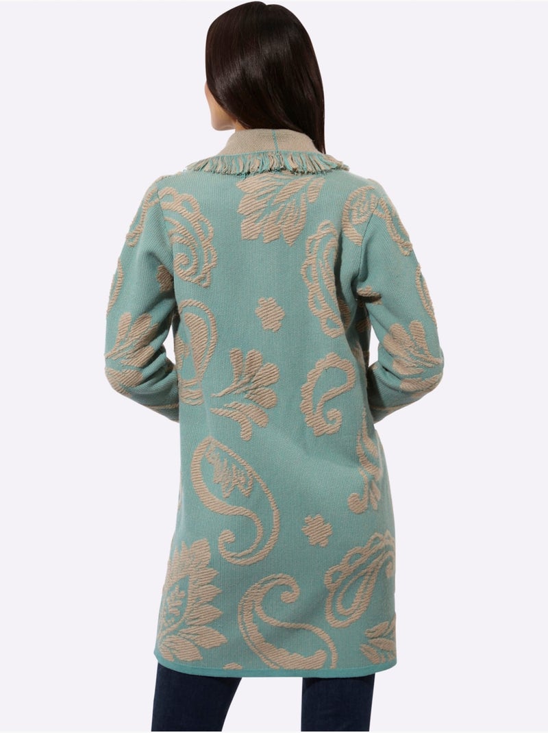 Cardigan 10% Laine - Taille Standard - Helline Vert sauge/Blanc cassé/Sable - Kiabi