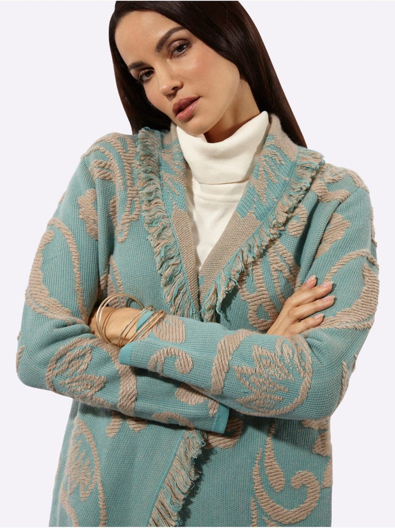 Cardigan 10% Laine - Taille Standard - Helline Vert sauge/Blanc cassé/Sable - Kiabi