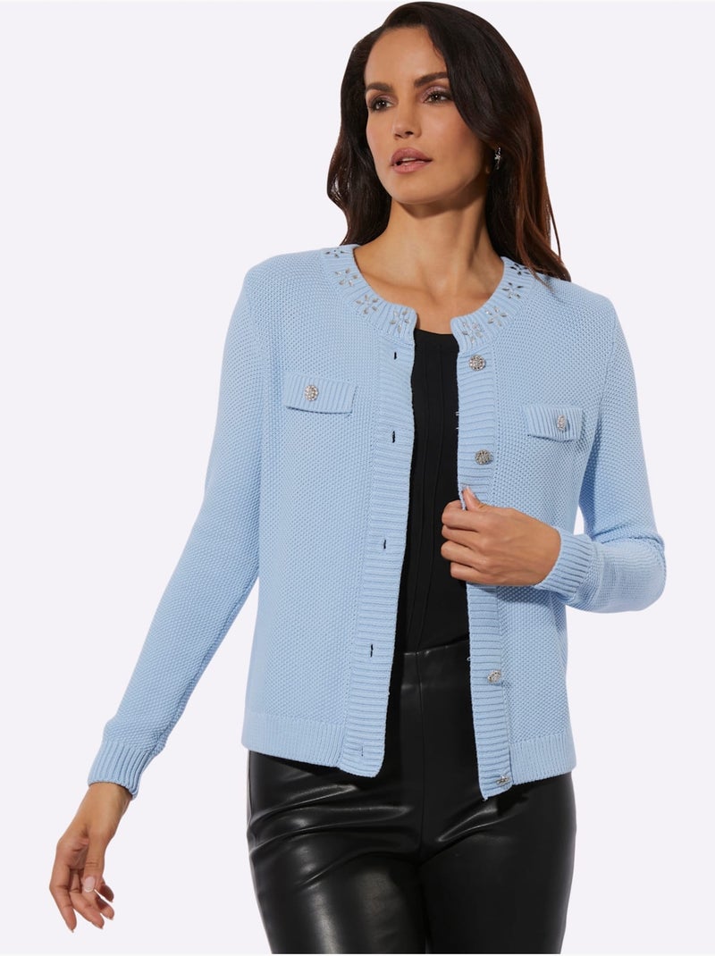 Cardigan 50% Coton Et 50% Modal - Taille Standard - Helline Bleu ciel - Kiabi