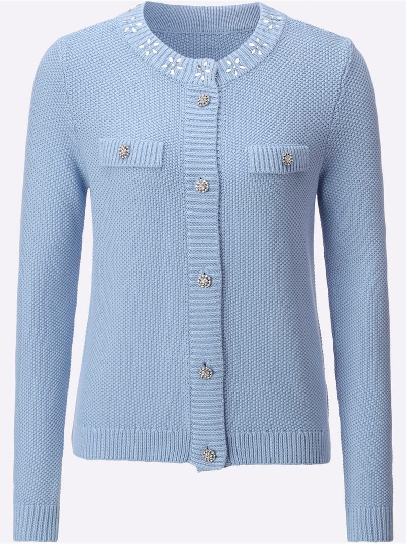 Cardigan 50% Coton Et 50% Modal - Taille Standard - Helline Bleu ciel - Kiabi
