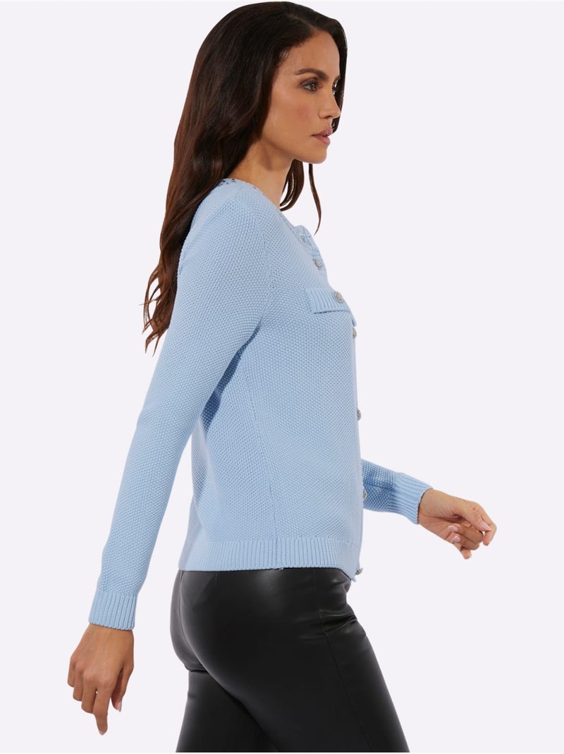 Cardigan 50% Coton Et 50% Modal - Taille Standard - Helline Bleu ciel - Kiabi