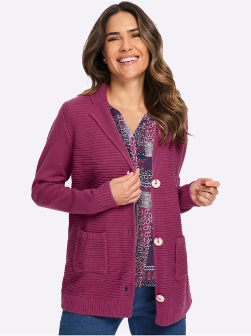 Cardigan à col à revers et poches plaquées avec motif côtelé - taille standard - moda vilona - Kiabi Cardigan à col à revers et poches plaquées avec motif côtelé - taille standard - moda vilona - Kiabi