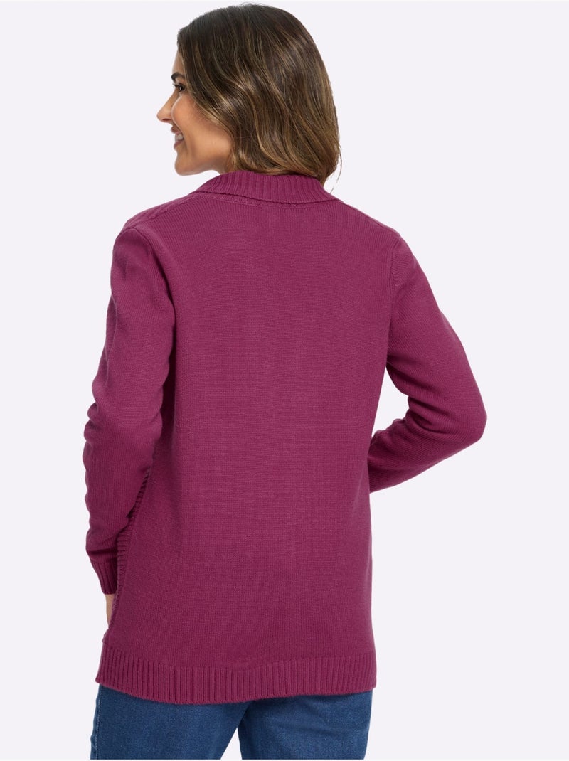 Cardigan à col à revers et poches plaquées avec motif côtelé - taille standard - moda vilona Bruyère/Menthe - Kiabi
