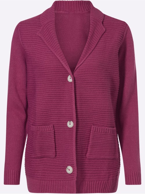 Cardigan à col à revers et poches plaquées avec motif côtelé - taille standard - moda vilona - Kiabi Cardigan à col à revers et poches plaquées avec motif côtelé - taille standard - moda vilona - Kiabi