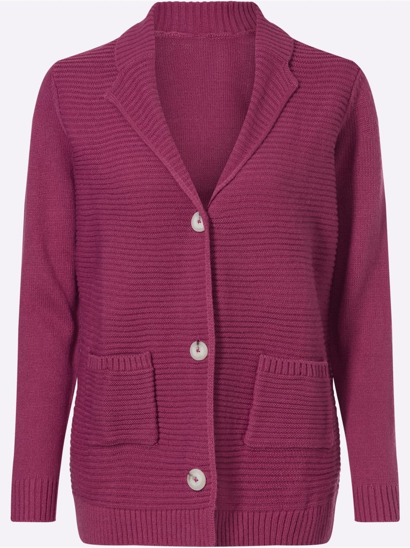 Cardigan à col à revers et poches plaquées avec motif côtelé - taille standard - moda vilona Bruyère/Menthe - Kiabi