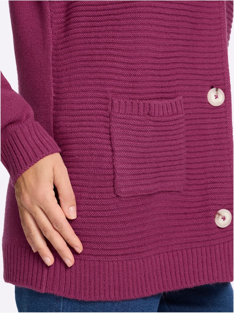 Cardigan à col à revers et poches plaquées avec motif côtelé - taille standard - moda vilona Bruyère/Menthe - Kiabi