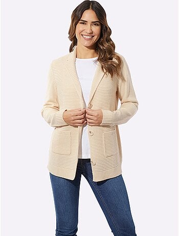 Cardigan à col à revers et poches plaquées avec motif côtelé - taille standard - moda vilona