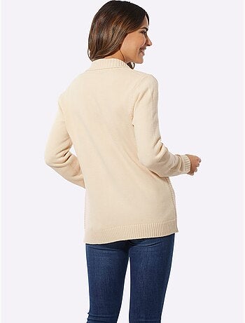 Cardigan à col à revers et poches plaquées avec motif côtelé - taille standard - moda vilona