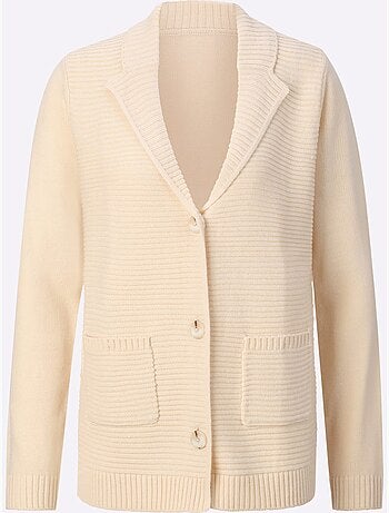 Cardigan à col à revers et poches plaquées avec motif côtelé - taille standard - moda vilona