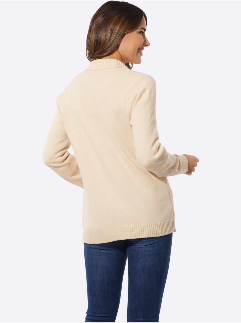 Cardigan à col à revers et poches plaquées avec motif côtelé - Taille standard - Moda Vilona Marron clair - Kiabi