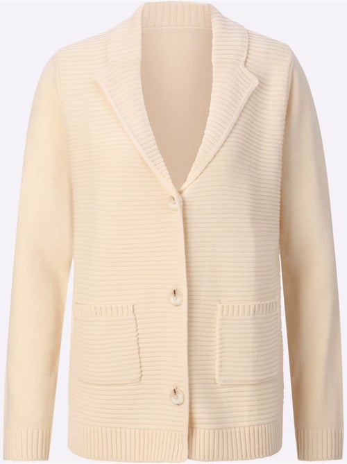 Cardigan à col à revers et poches plaquées avec motif côtelé - Taille standard - Moda Vilona - Kiabi Cardigan à col à revers et poches plaquées avec motif côtelé - Taille standard - Moda Vilona - Kiabi