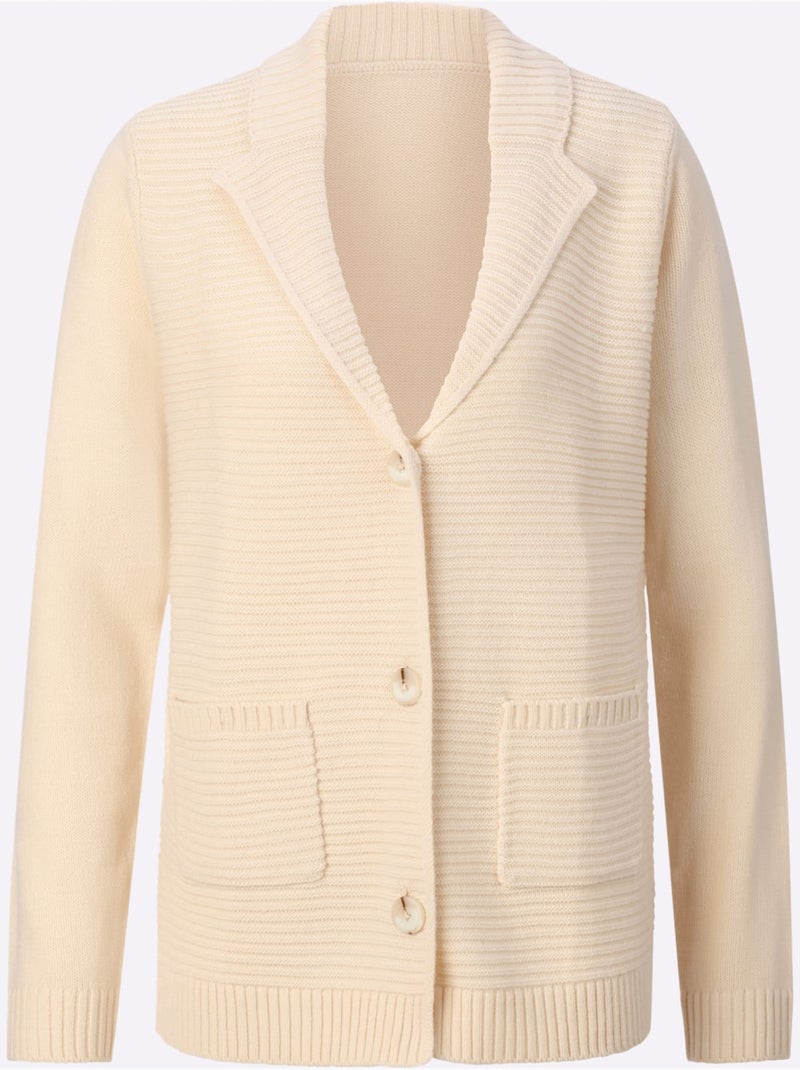 Cardigan à col à revers et poches plaquées avec motif côtelé - Taille standard - Moda Vilona Marron clair - Kiabi