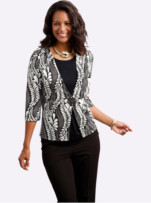 Cardigan à col en V motif feuilles et manches trois quarts - Taille standard - Witt - Kiabi Cardigan à col en V motif feuilles et manches trois quarts - Taille standard - Witt - Kiabi