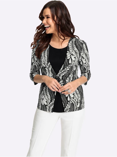 Cardigan à col en V motif feuilles et manches trois quarts - Taille standard - Witt - Kiabi Cardigan à col en V motif feuilles et manches trois quarts - Taille standard - Witt - Kiabi