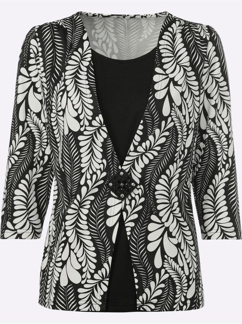 Cardigan à col en V motif feuilles et manches trois quarts - Taille standard - Witt - Kiabi Cardigan à col en V motif feuilles et manches trois quarts - Taille standard - Witt - Kiabi