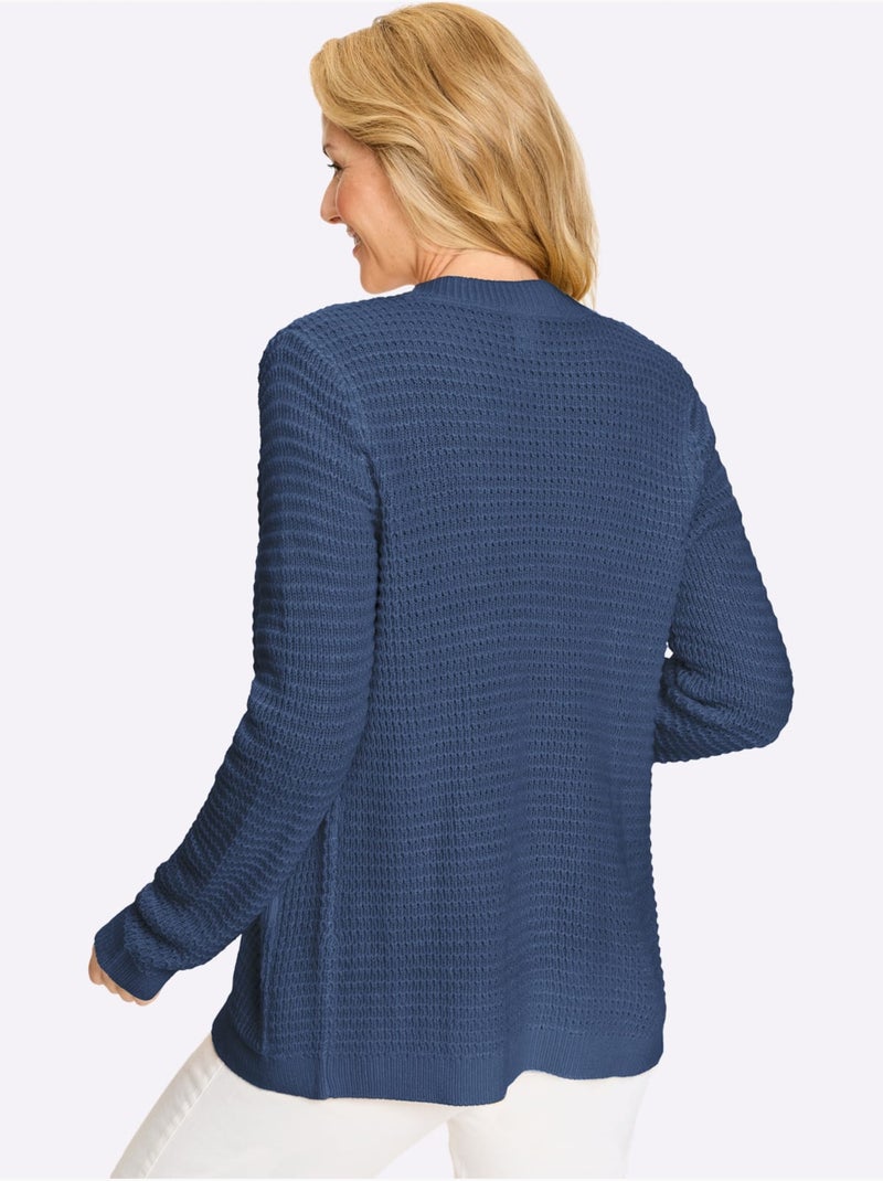Cardigan à col V avec glissière et poches plaquées - Taille standard - Moda Vilona Bleu jean - Kiabi