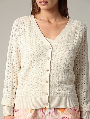 Cardigan à col V en maille délicatement ajourée avec boutons 'Deeluxe'