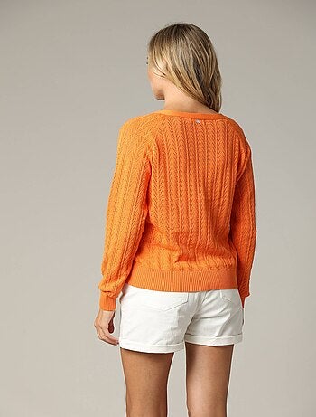 Cardigan à col V en maille délicatement ajourée avec boutons 'Deeluxe'