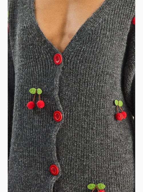 Cardigan à motif fruits, boutons et col v lucci - Kiabi Cardigan à motif fruits, boutons et col v lucci - Kiabi