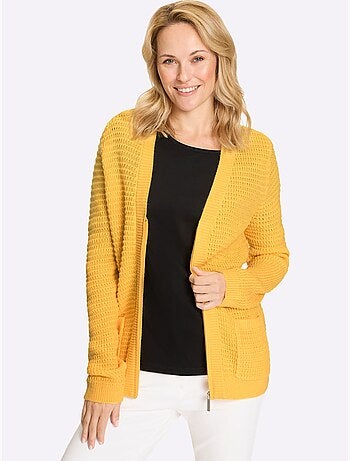 Cardigan avec poches et encolure V à finitions côtelées - Taille standard - Moda Vilona