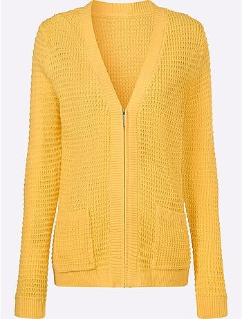 Cardigan avec poches et encolure V à finitions côtelées - Taille standard - Moda Vilona
