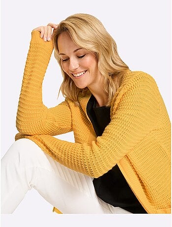 Cardigan avec poches et encolure V à finitions côtelées - Taille standard - Moda Vilona
