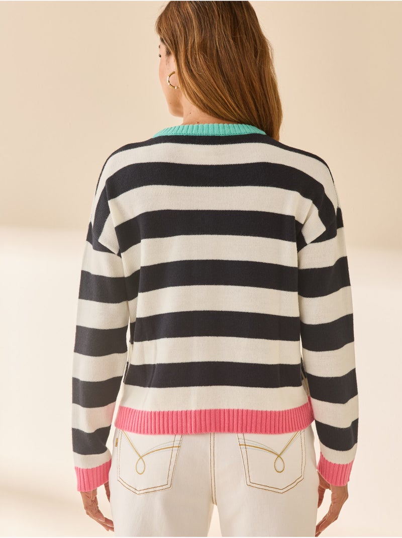 Cardigan à rayures - DAXON Bleu Ecru - Kiabi