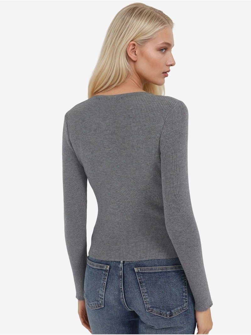 Cardigan ajusté à manches longues et col ras du cou hiccup Gris - Kiabi