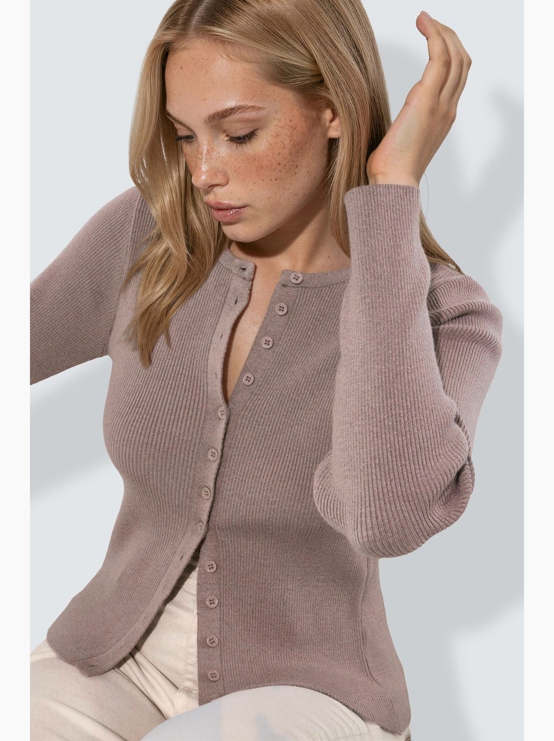 Cardigan ajusté à manches longues et col ras du cou hiccup Mauve - Kiabi