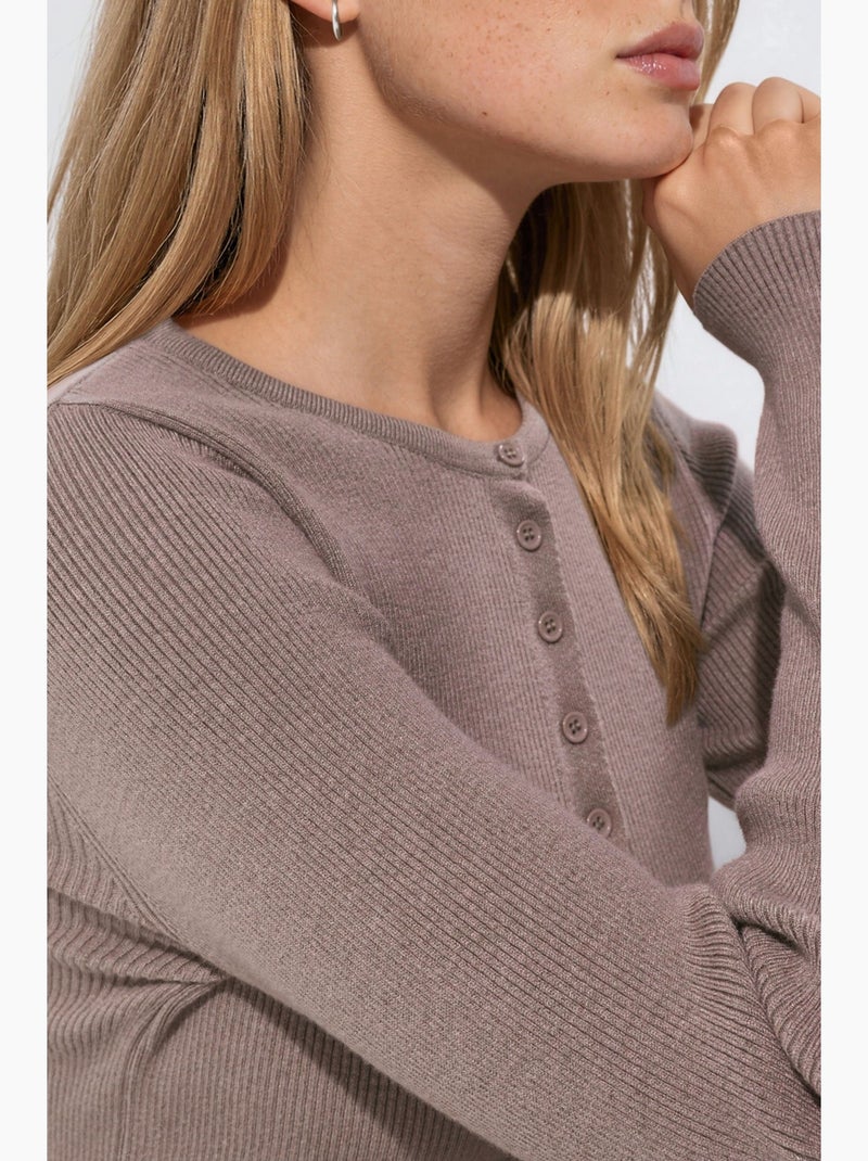 Cardigan ajusté à manches longues et col ras du cou hiccup Mauve - Kiabi