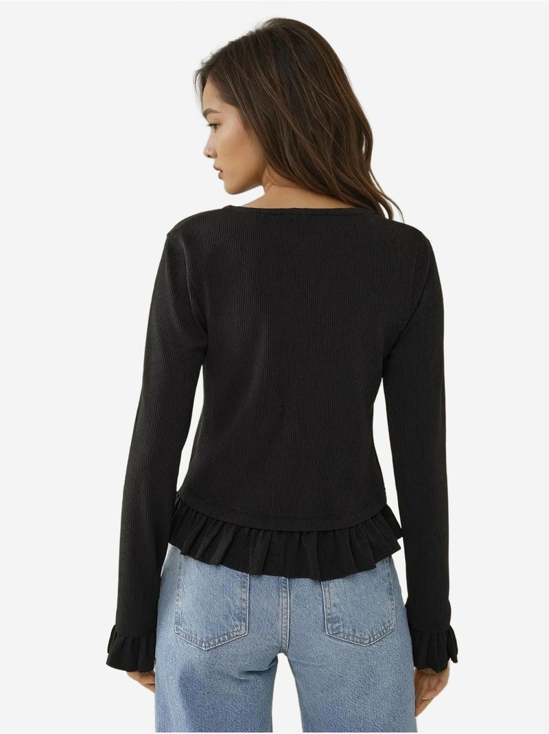 Cardigan ajusté en maille à col ras du cou Noir - Kiabi