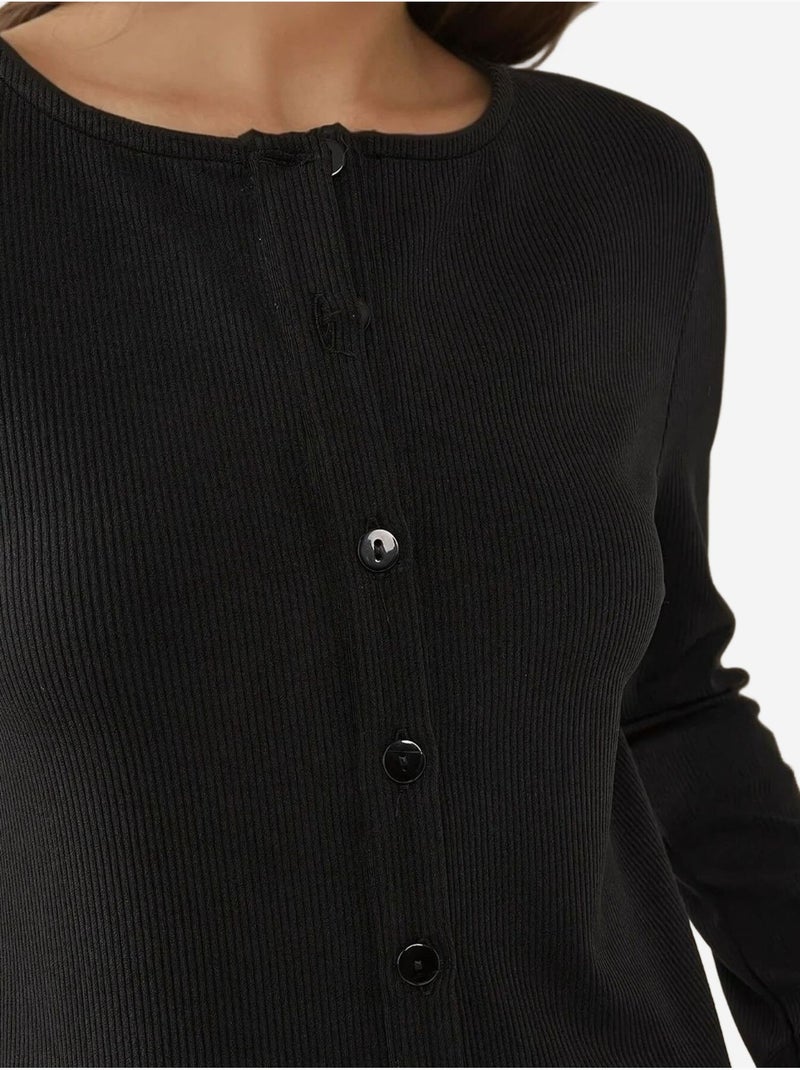 Cardigan ajusté en maille à col ras du cou Noir - Kiabi