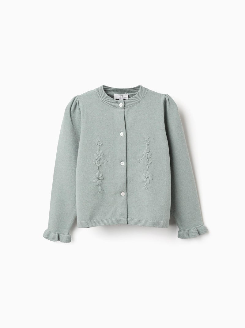 Cardigan avec broderie et volants B&S Vert - Kiabi
