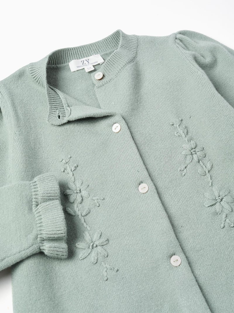 Cardigan avec broderie et volants B&S Vert - Kiabi