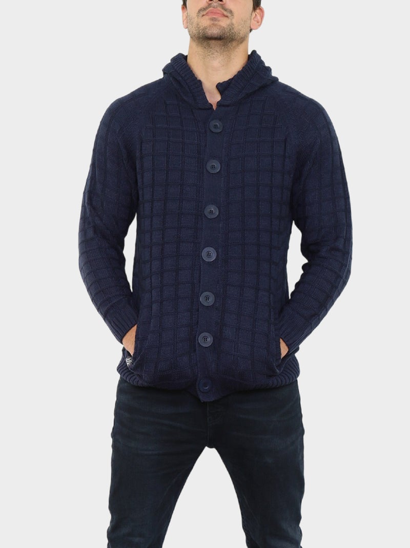 Cardigan avec capuche en maille Bleu marine - Kiabi