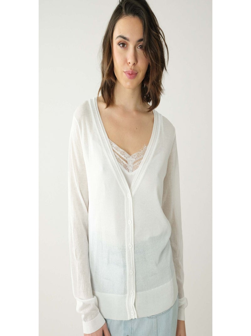 Cardigan avec dos en dentelle 'Deeluxe' Ecru - Kiabi