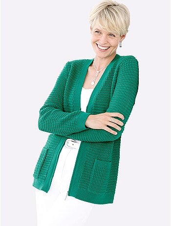 Cardigan avec poches et encolure V à finitions côtelées - Taille standard - Moda Vilona