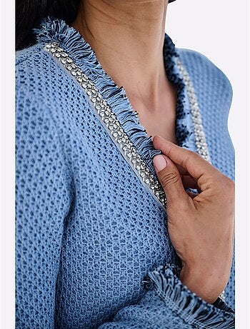 Cardigan Bordure Ornée De Petites Pierres Brillantes Fantaisie - Taille Standard - Helline