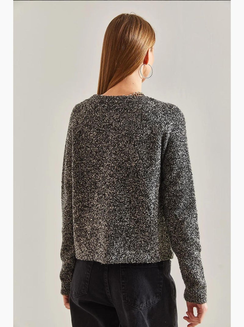 Cardigan bouclé boutonné lucci Noir - Kiabi