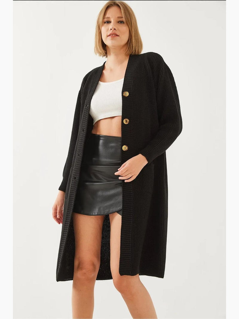 Cardigan boutonné à col en v avec détails de poche lucci Noir - Kiabi