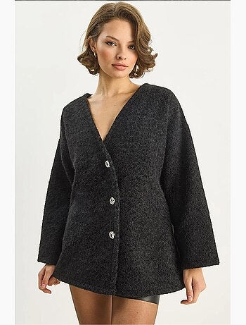 Cardigan boutonné à col en v en peluche texturée lucci
