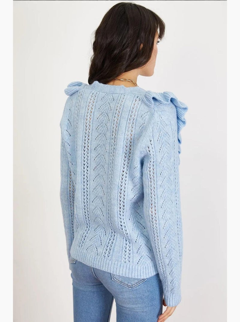 Cardigan boutonné à manches longues et à motifs jacquard lucci Bleu clair - Kiabi