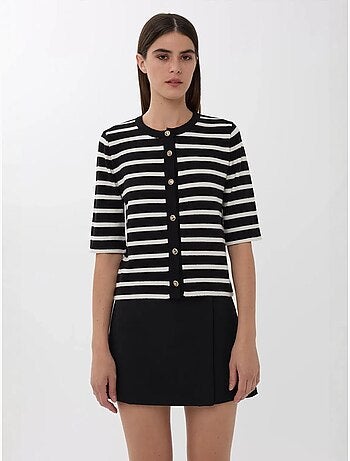 Cardigan boutonné à rayures et manches courtes hiccup